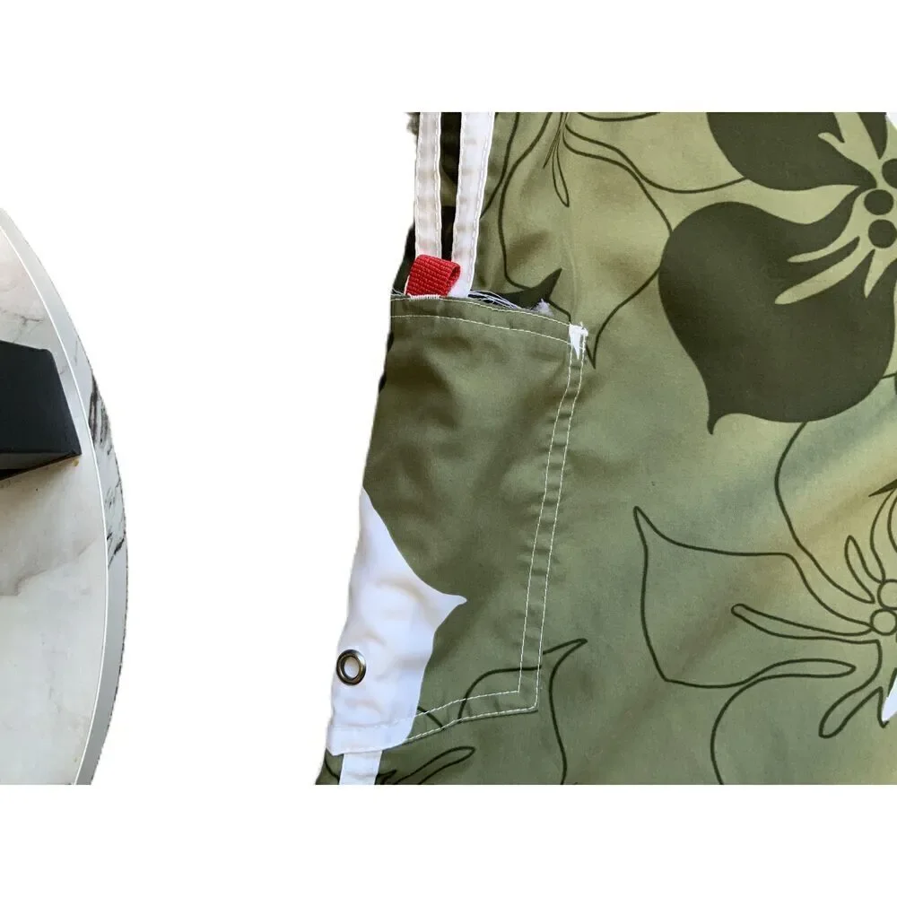 No Boundaries Green Floral Pattern Drawstring Board Shorts‎ Mens Size Large